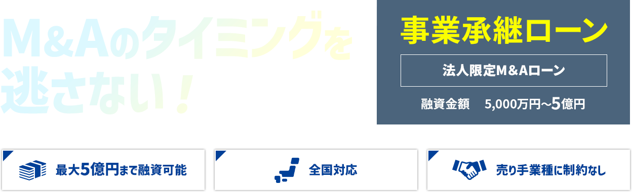 M&Aのタイミングを逃さない。事業承継ローン 法人限定 M&Aローン