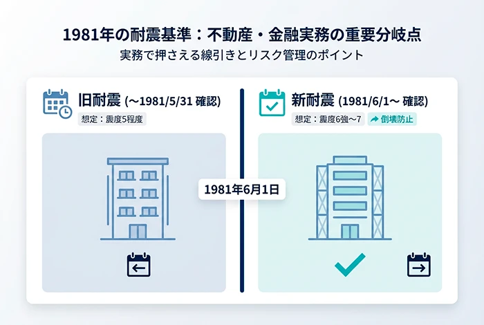 1981年の耐震基準改正による旧耐震と新耐震の違いを示した図