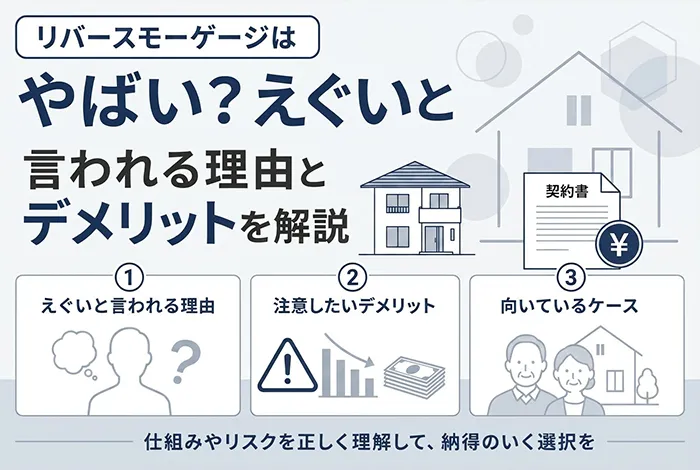 リバースモーゲージがやばいといわれる理由や注意したいデメリット、利用に向いているケースをまとめた図