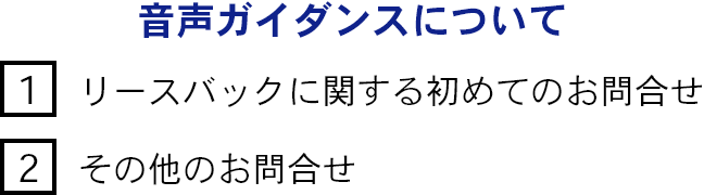 音声ガイダンスについて [1]リースバックに関する初めてのお問合せ [2]その他のお問合せ